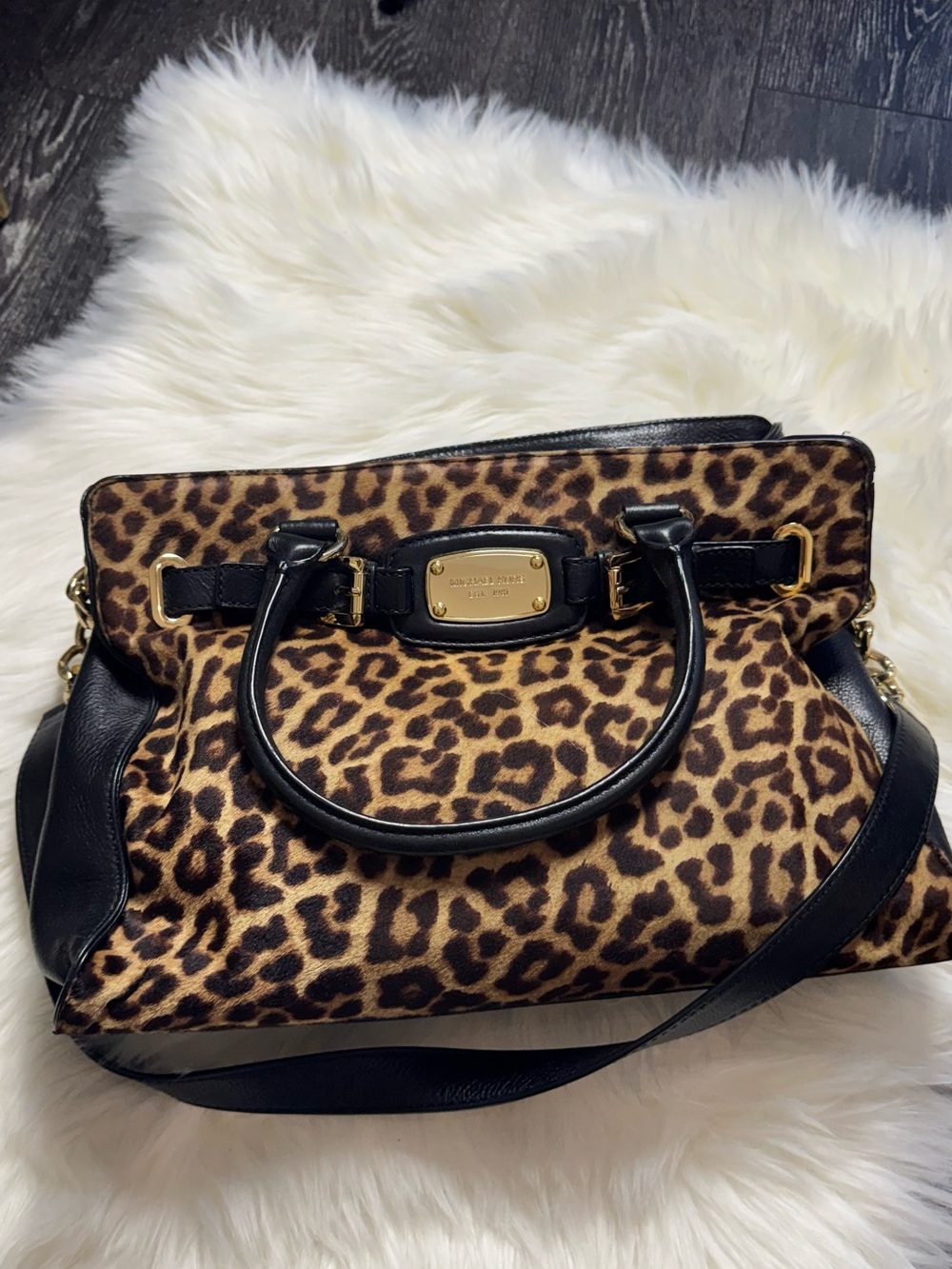 MICHAEL Michael Kors Leopard Print Haircalf Leather Satchel Shoulder Bag